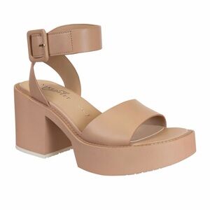 Naked Feet Blush Tan Platform Block Heel Sandals with Ankle Strap